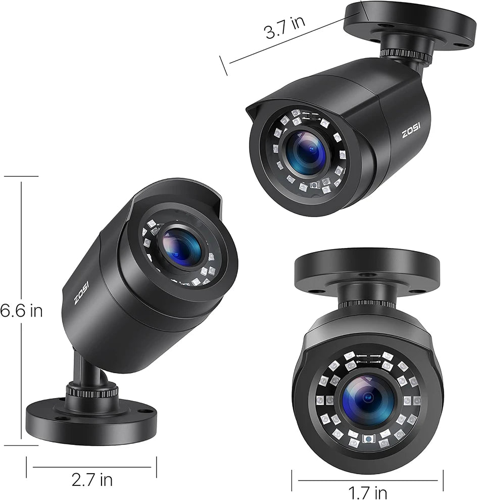 ZOSI 4× 1080p HD‑TVI Security Cameras – Outdoor Weatherproof CCTV Cameras with 80ft IR Night Vision
