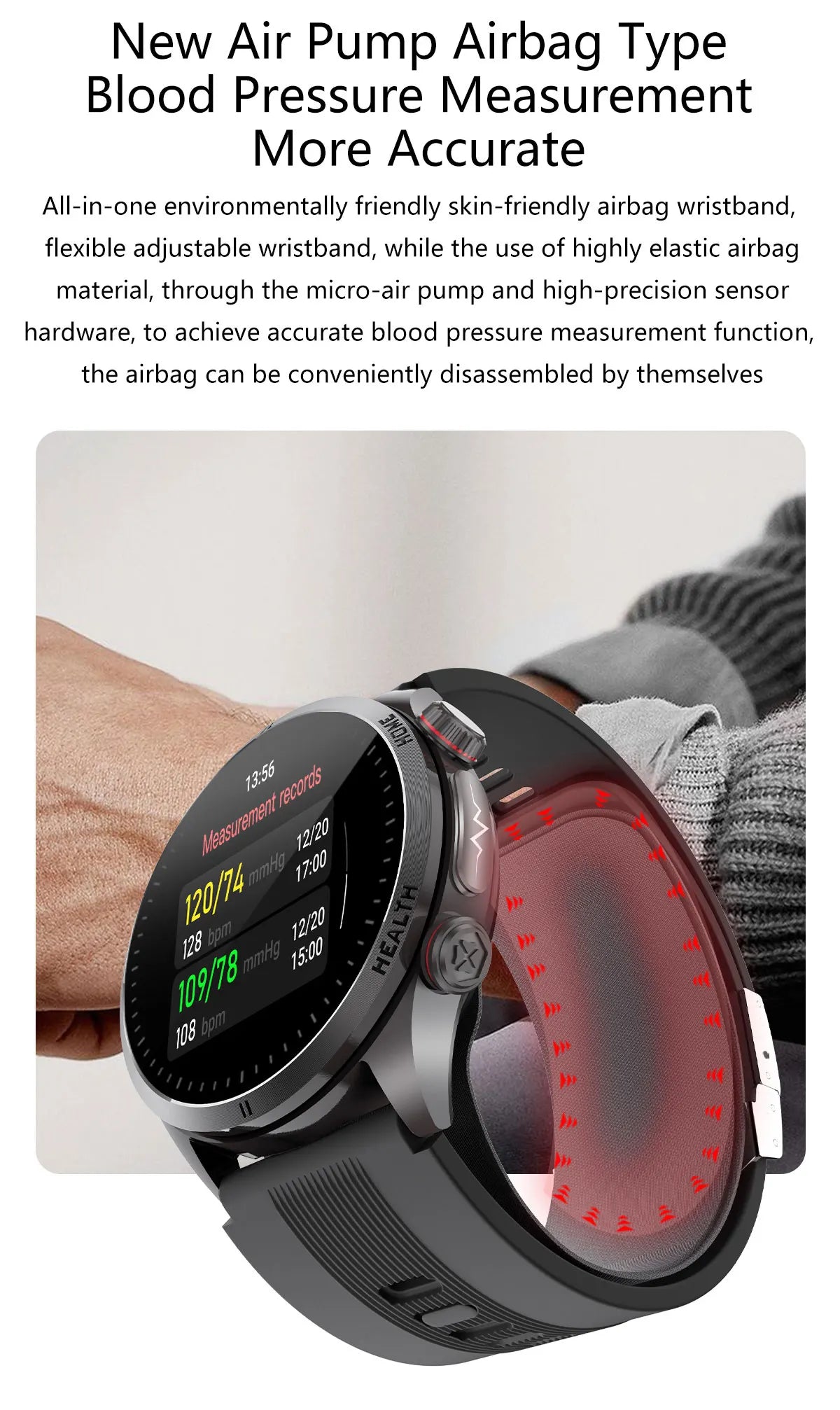 2026 New NFC Precision Blood Pressure Measurement Health Smart Watch Air Pump Airbag Men Women Blood Fat Uric Acid Smartwatches - Limetastore