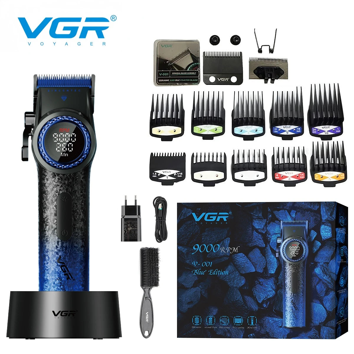 VGR Hair Cutting Machine Professional Trimmer 9000 RPM Hair Clipper Bldc Motor Barber Cordless Clipper Trimmer for Men V-001
