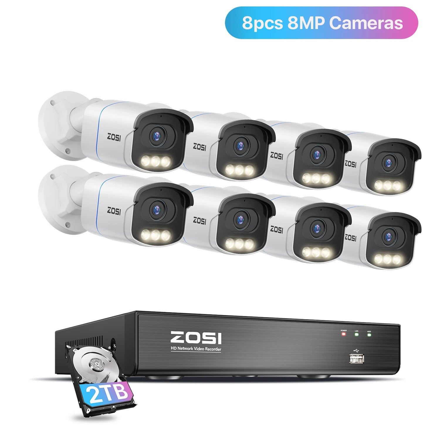 ZOSI 4K 8MP PoE Security Camera System – Aurora Lux Full‑Color Night Vision | 5MP/8MP Outdoor/Indoor