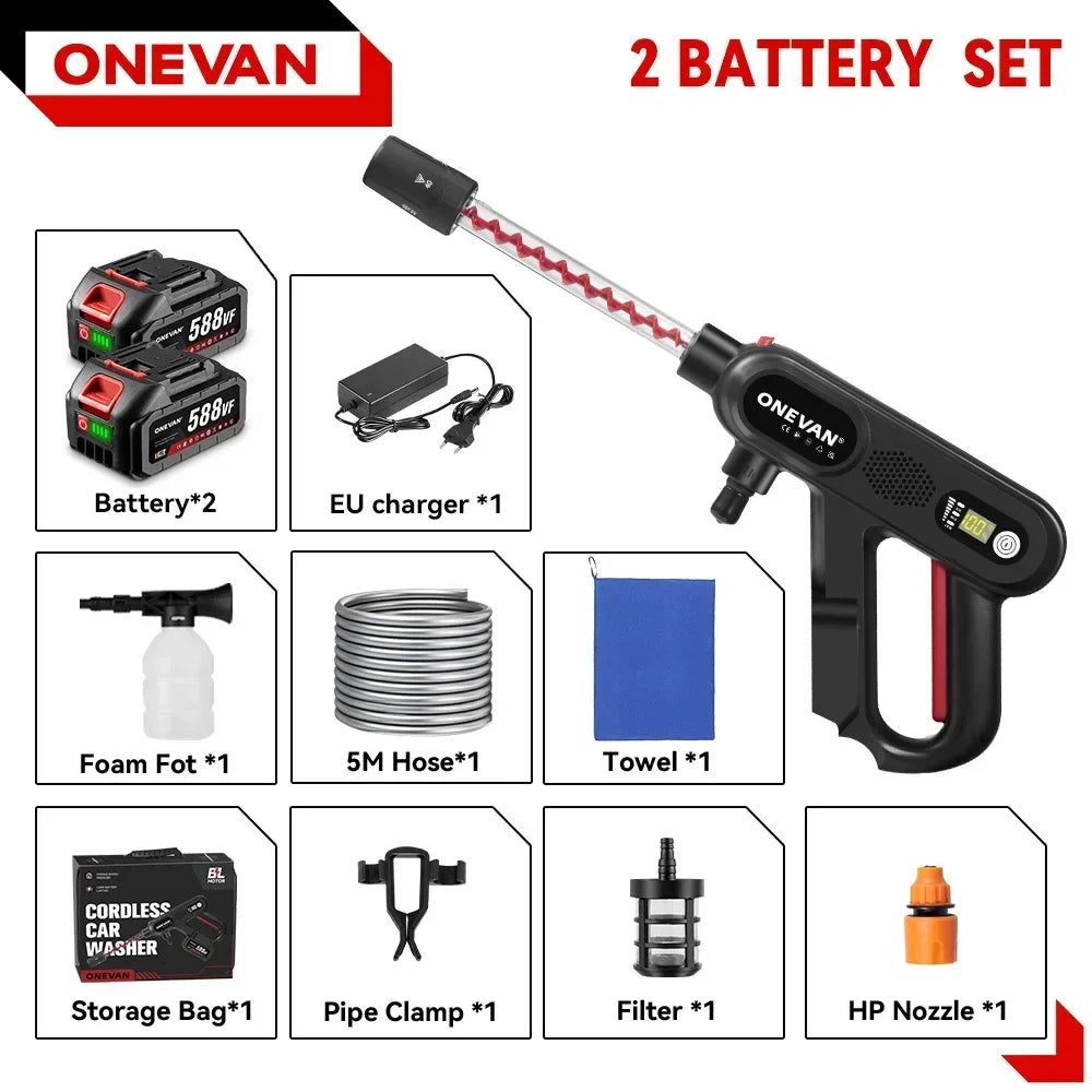ONEVAN 220Bar Brushless High Pressure Car Washer Gun 5in1 3 Gear Spray Gun Garden Washing Power Tool For Makita 18V Battery Pin
