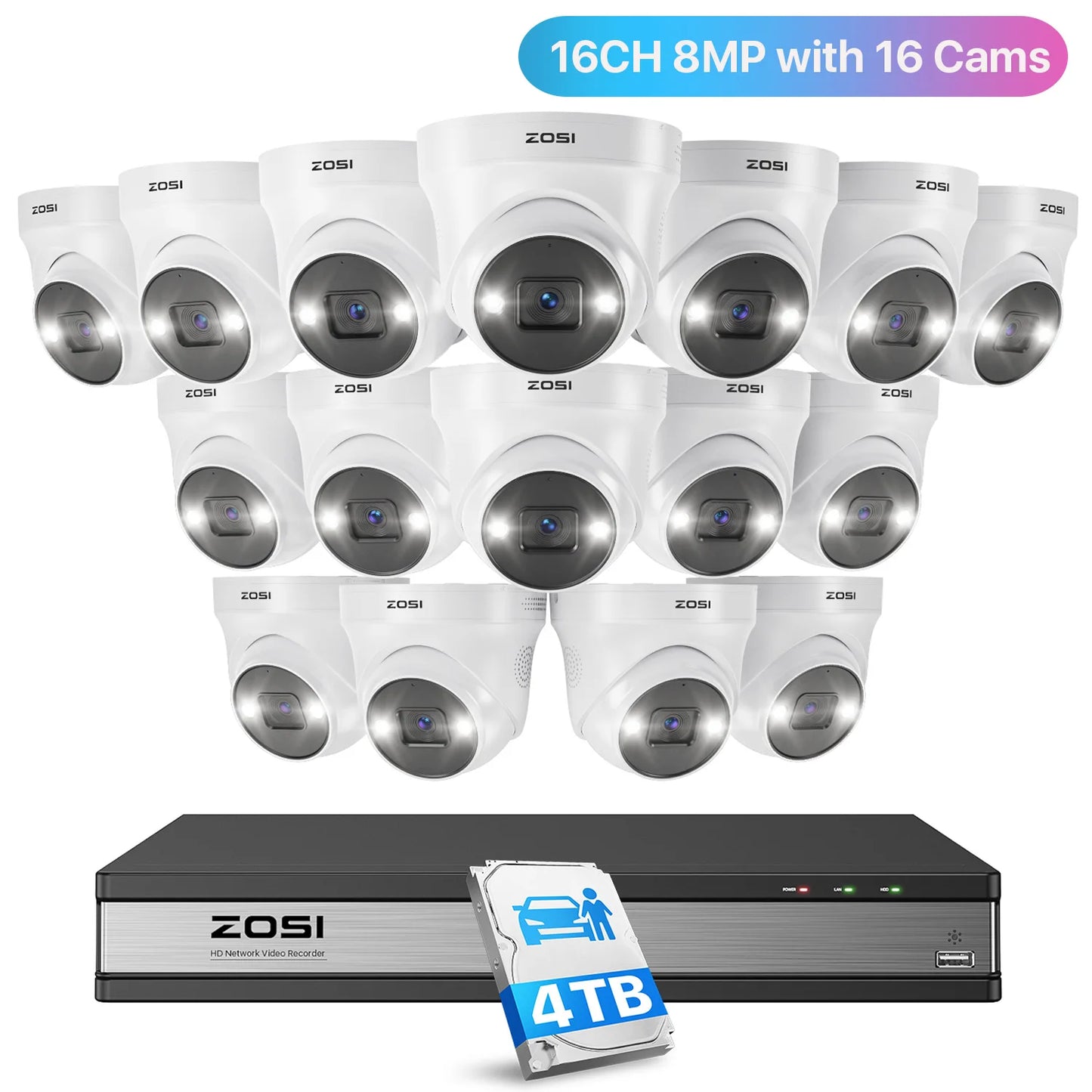 ZOSI 16CH 4K PoE Security Camera System – 8MP AI Detection IP Cameras | Waterproof 5MP/8MP