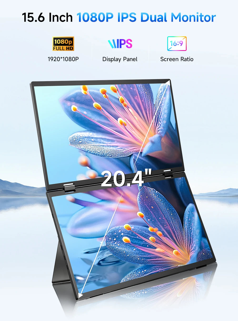 EVICIV 15.6" Dual Portable Monitor 1080P FHD With 360° Flip External Computer Display For PC Laptop Mac Phone Xbox PS4/5 Switch - Limetastore