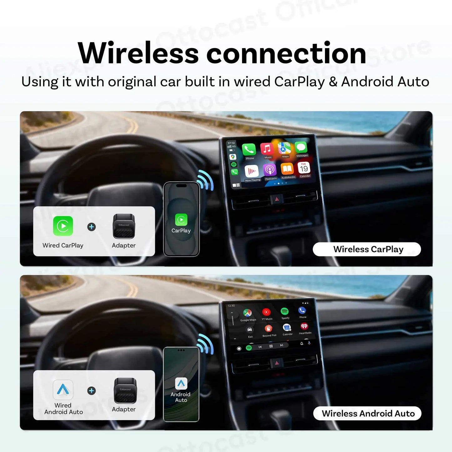 OTTOCAST Mini Core Wireless CarPlay & Android Auto Adapter