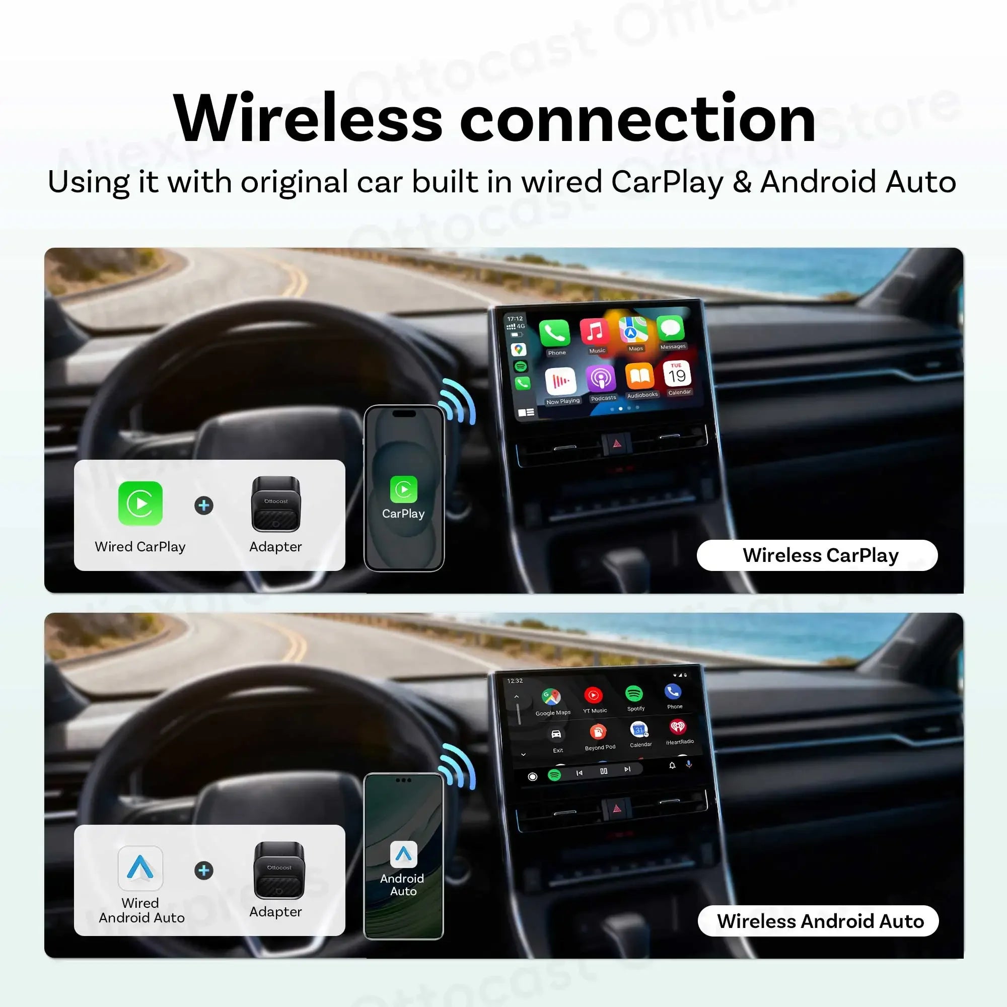 OTTOCAST Mini Core Wireless CarPlay & Android Auto Adapter