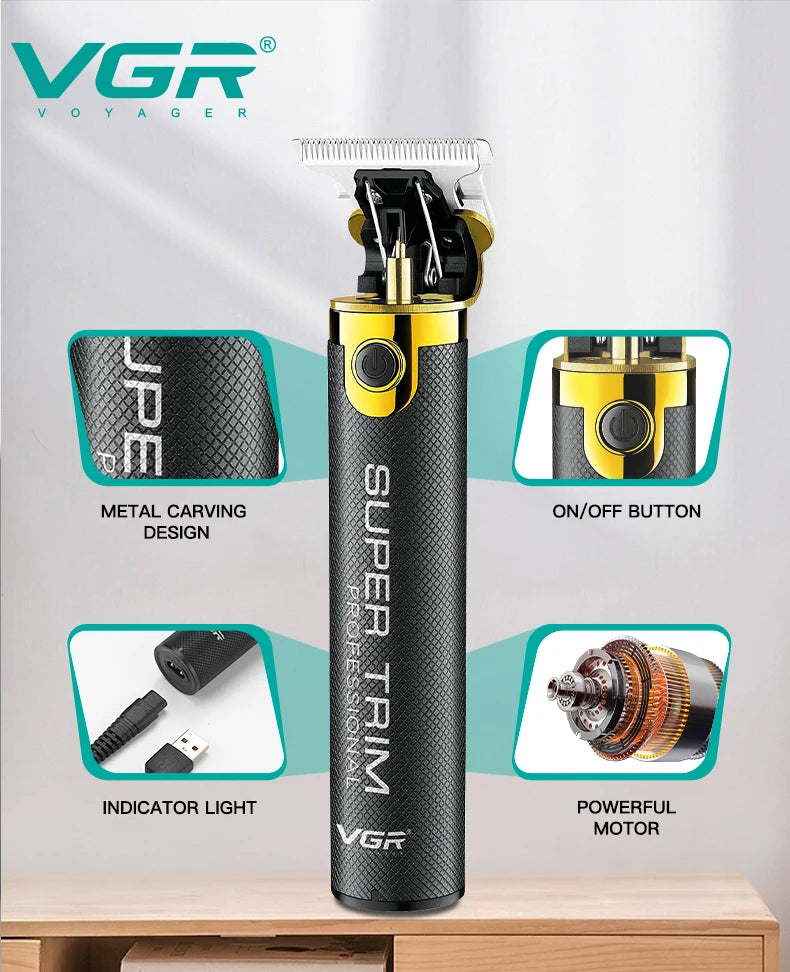 VGR Professional Hair Clipper T9 Hair Cutting Machine Cordless Haircut Machine Rechargeable Bald Barber Trimmer for Men V-082