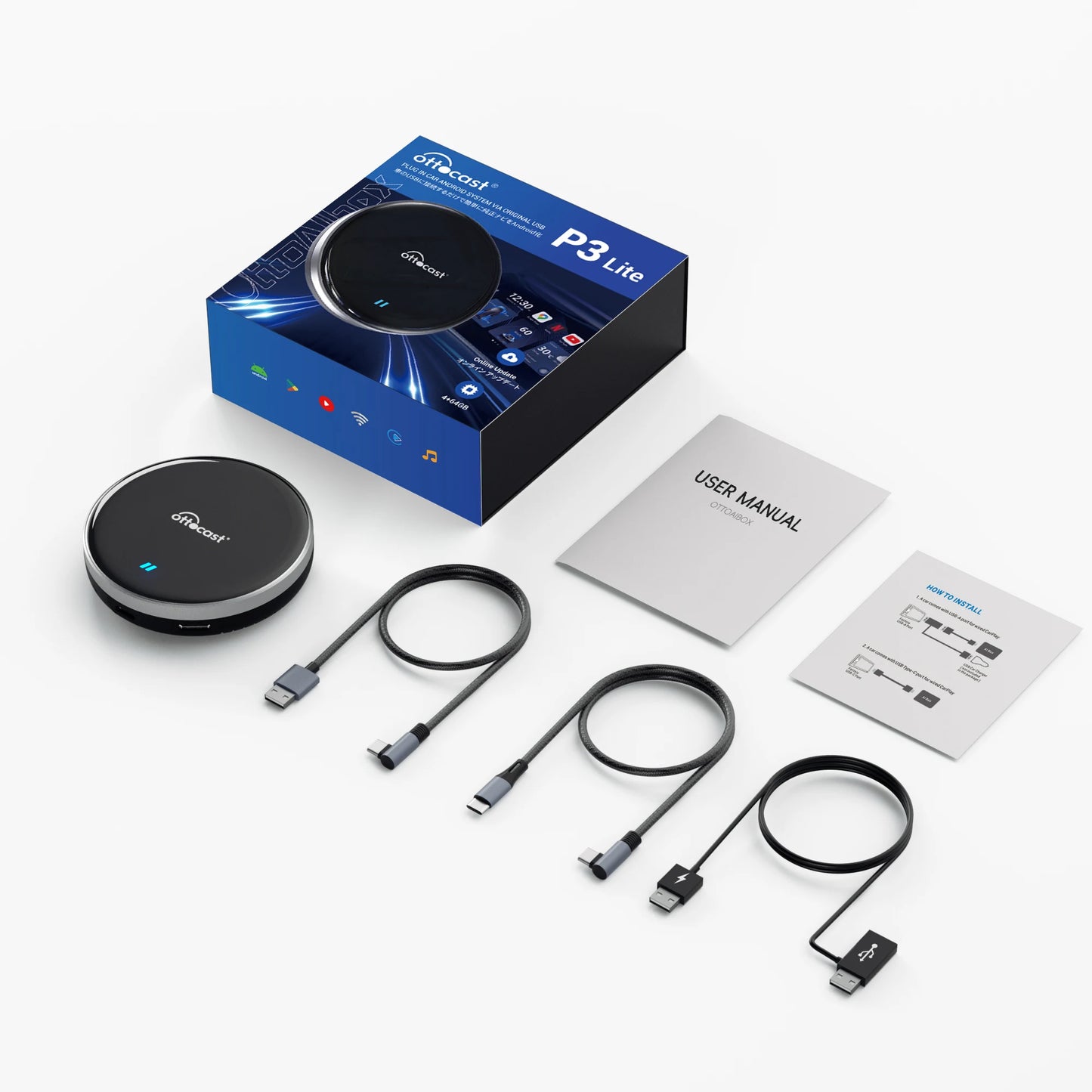 OTTOCAST P3 Lite 4+64G Wireless CarPlay Android AI Box