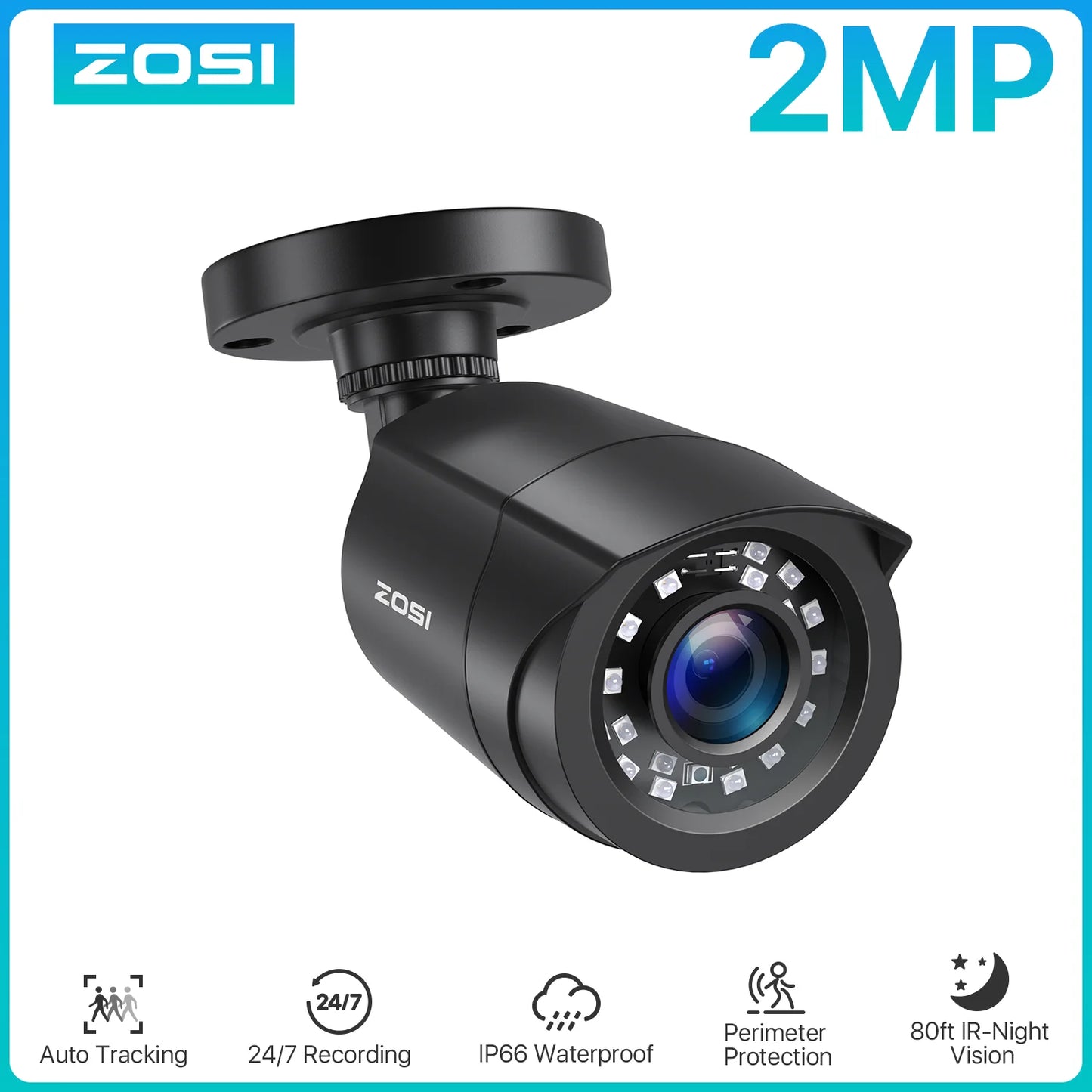 ZOSI 1080p 4‑in‑1 Security Camera – 2MP Outdoor Waterproof CCTV with 3.6mm Lens, 24 IR LEDs & 80ft Night Vision