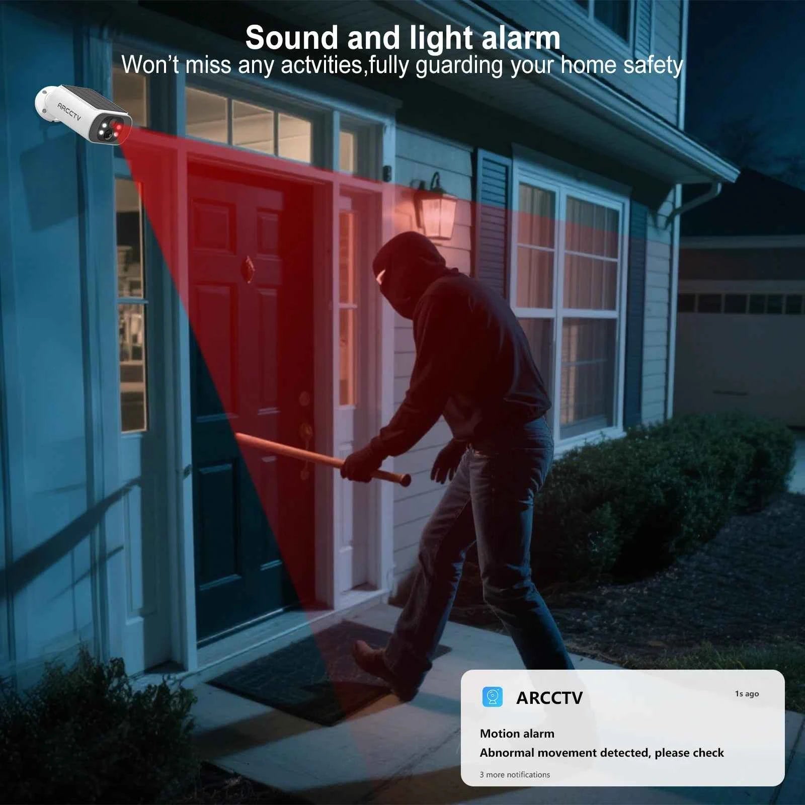ARCCTV 4MP Solar Camera Outdoor Wireless Security Integrated Solar Wifi Camera Human Detection Color Night Vision Two Way Audio - Limetastore