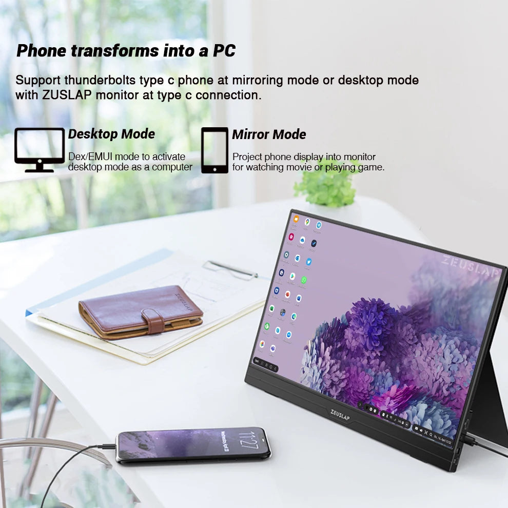 ZEUSLAP 15.6" Portable Monitor | Ultrathin 1080P FHD HDR IPS, Touch/Non‑Touch, USB‑C & HDMI