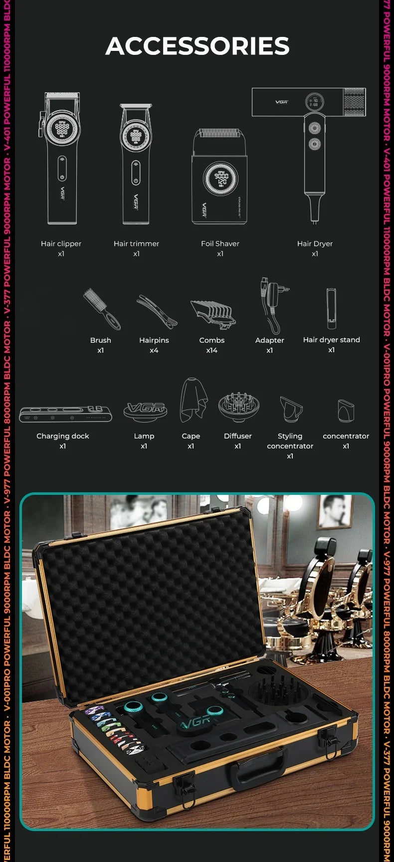 VGR Hair Cutting Machine Professional Trimmer Electric Hair Clipper Barber Shaver Hair Dryer Stepless Pro 4 in 1 Trimmer for Men
