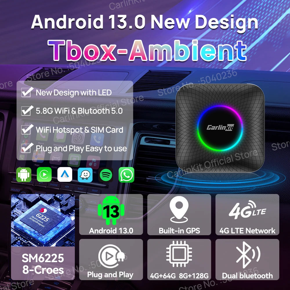 CarlinKit Android 13 SM6225 8‑Core Wireless CarPlay AI Box