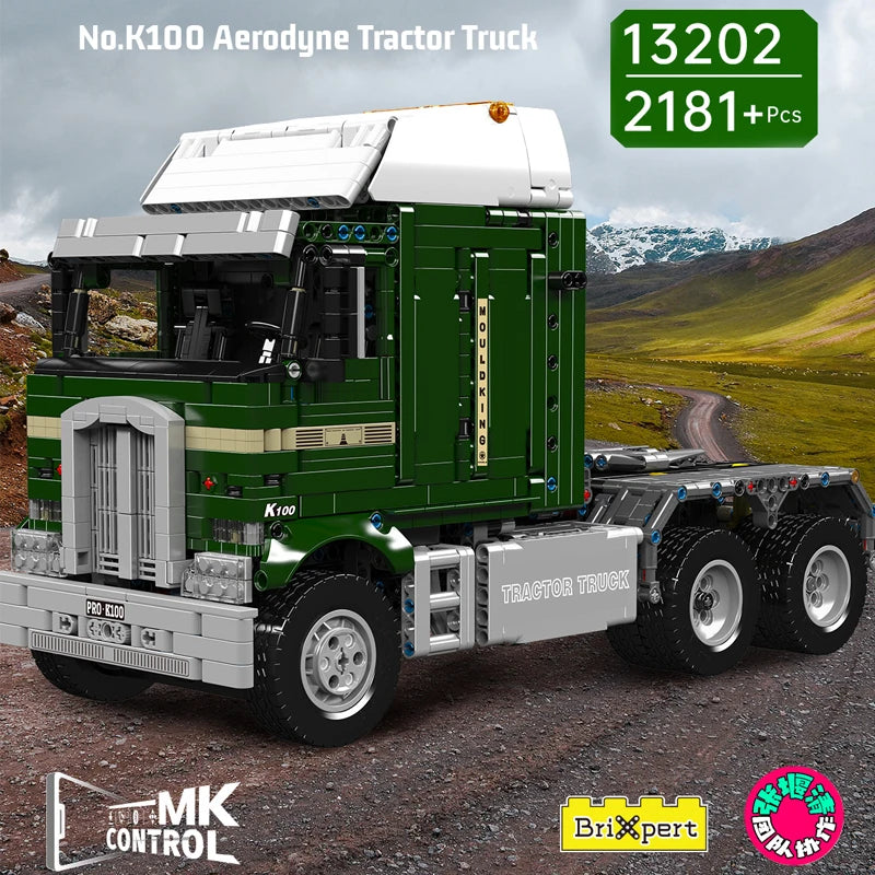Mould King 13202 Motorized K100 Aerodyne Tractor Truck | RC Technical American Cabover Building Set - Limetastore