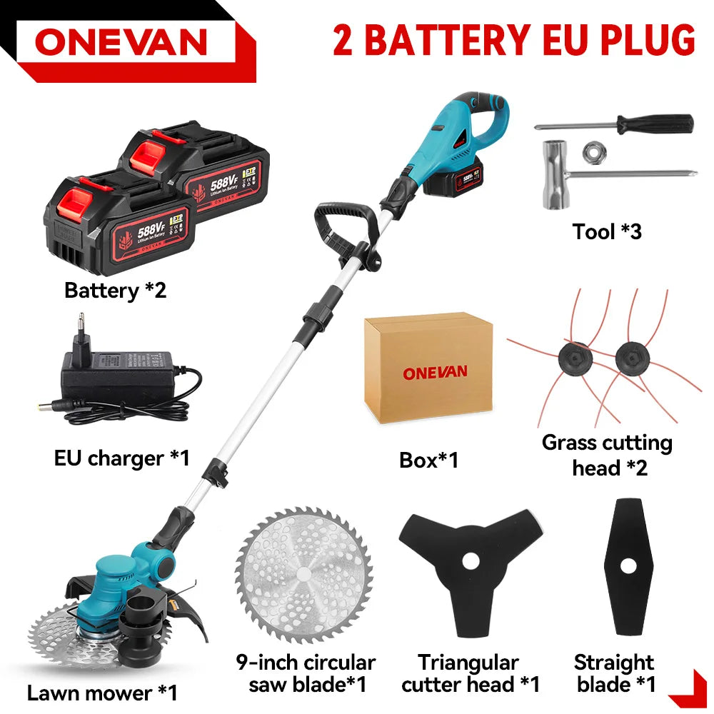 ONEVAN 9" Brushless 4000W 36,000 RPM Cordless Grass Trimmer | Foldable Lawn Mower Cutter