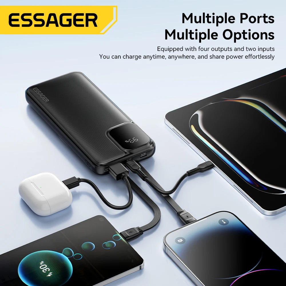 ESSAGER 20000mAh Power Bank with Two Built-in Cables 22.5W PD