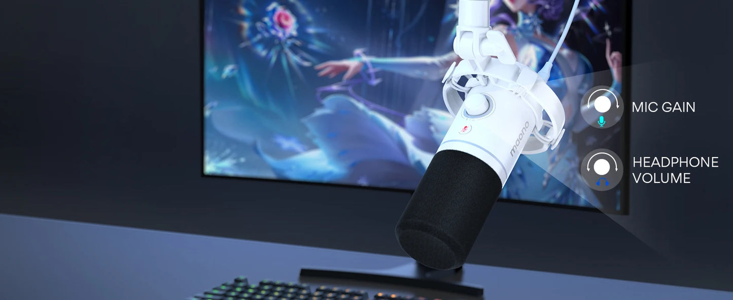 Maono PD200X – RGB Dynamic Gaming Microphone | USB/XLR Dual‑Mode Podcast Mic with Gain Control & One‑Key Mute
