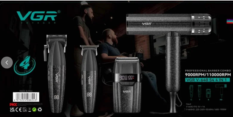 VGR Hair Trimmer Professional Hair Cutting Machine Cordless Beard Trimmer Barber Electric Hair Dryer Trimmer for Men V-640S4