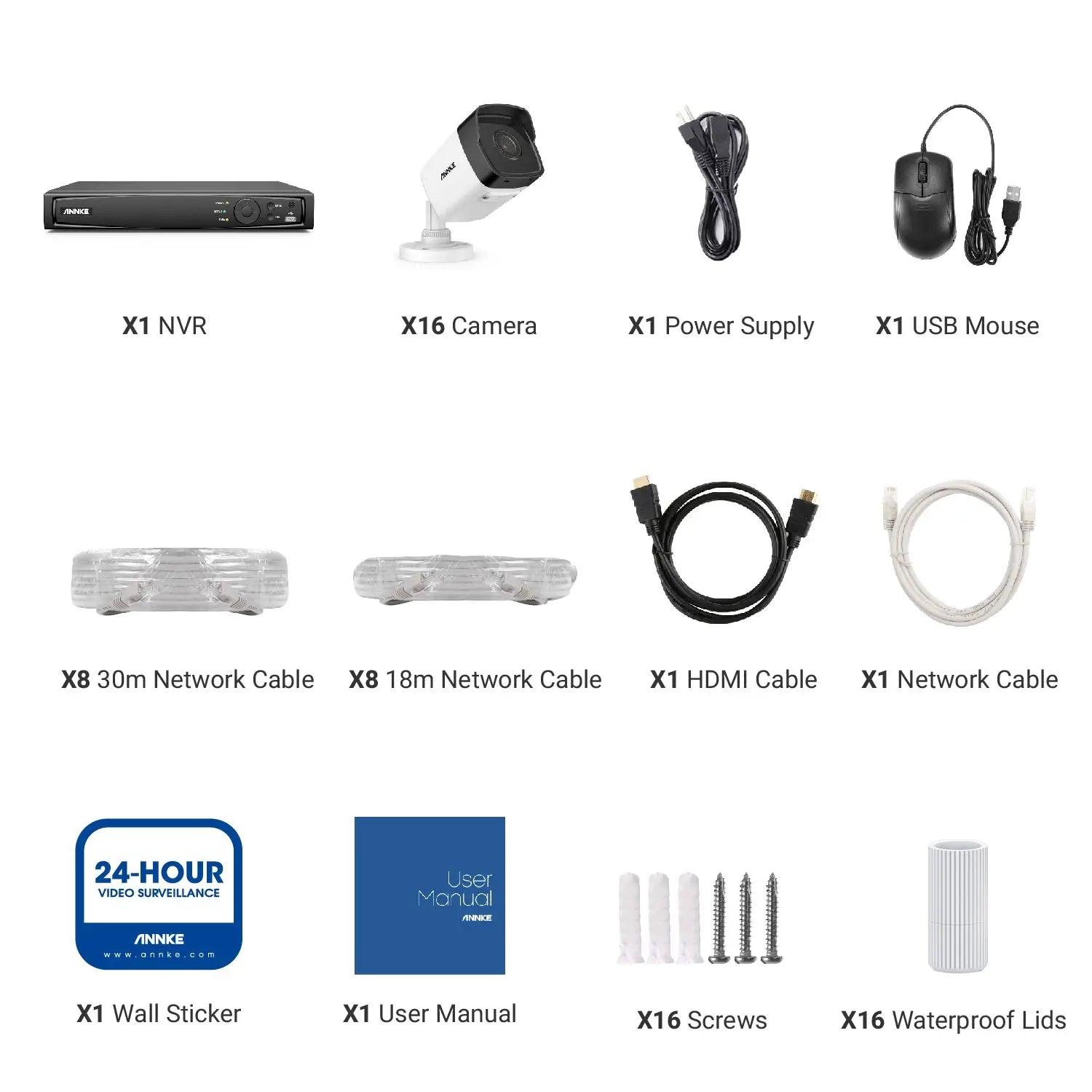 ANNKE H500 5MP PoE CCTV sistem | 16-kanalni H.265+ NVR, 16× IP67 kamere, avdio vhod