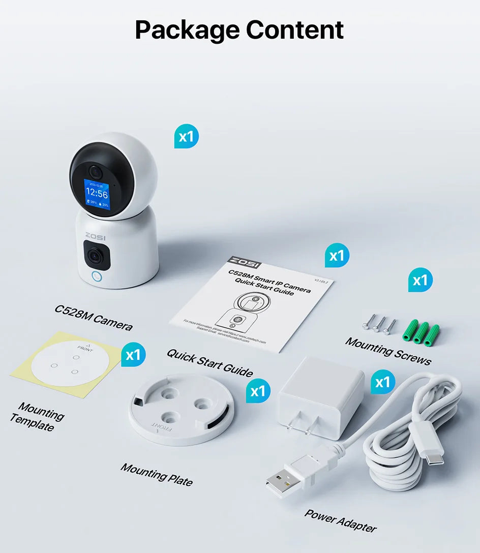 ZOSI 360° PTZ Smart Home Security Camera – Auto‑Tracking Indoor WiFi Baby & Pet Monitor with AI Detection & HD Night Vision