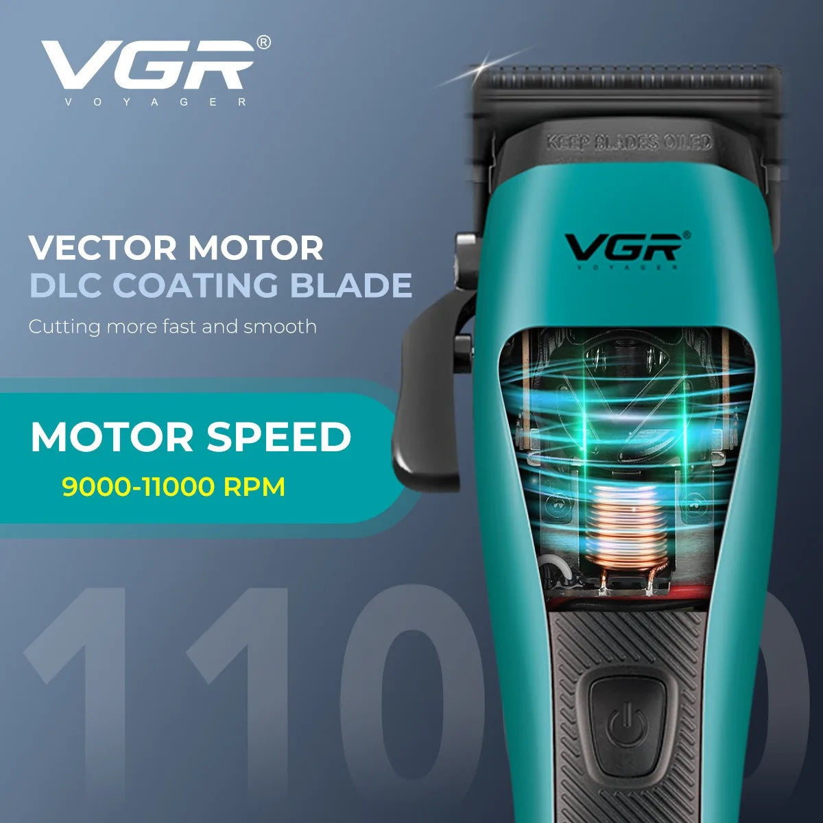 VGR Hair Trimmer Professional Hair Cutting Machine Cordless Barber Clipper Vector Motor Haircut Electric Trimmer for Men V-035C