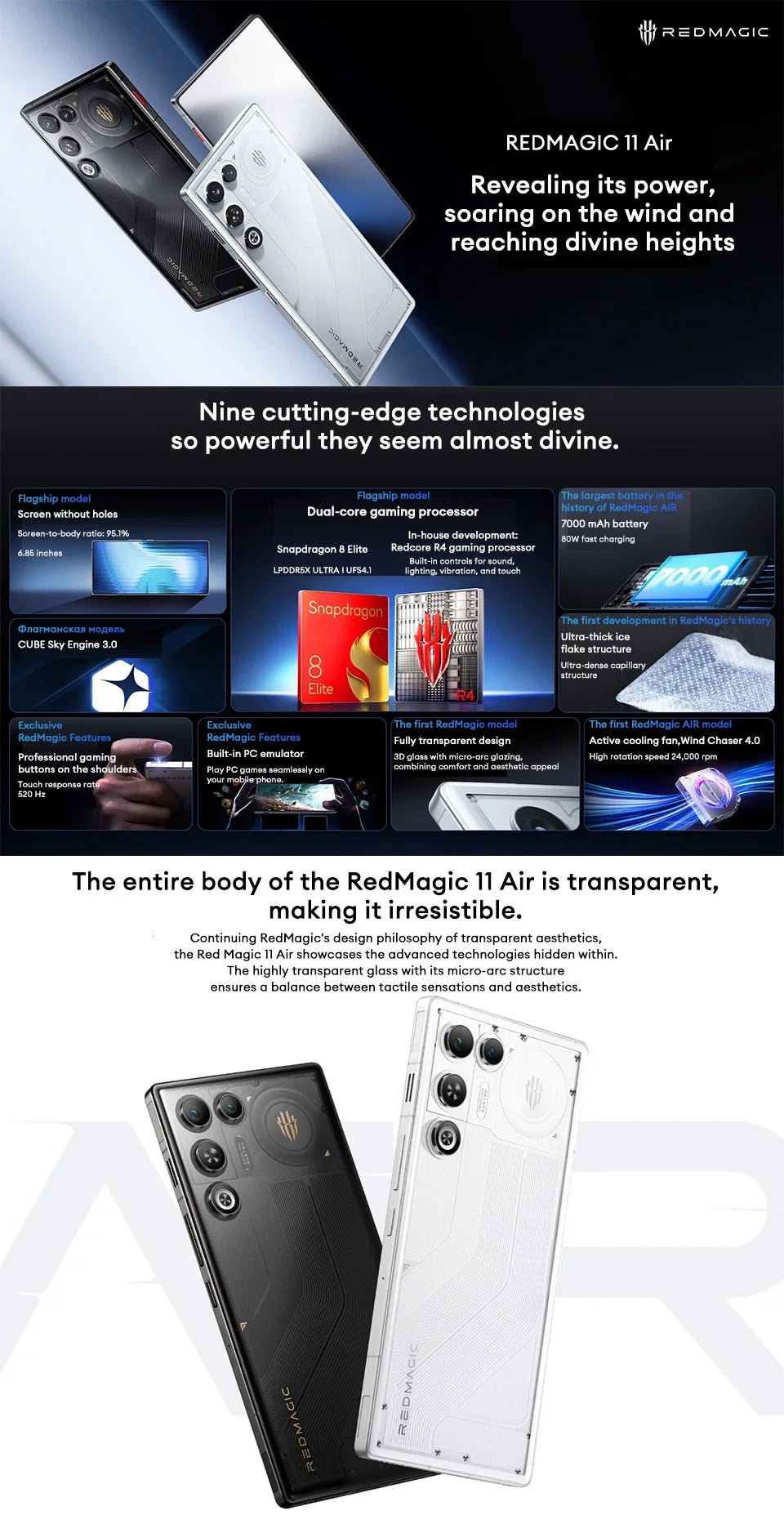 REDMAGIC 11 Air 5G Gaming Phone | Snapdragon 8 Elite & RedCore R4 | 7000mAh Battery | 80W Fast Charge | 144Hz Esports Display - Limetastore