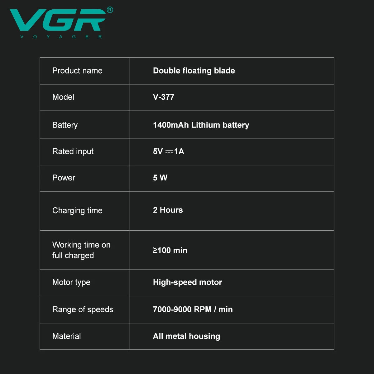 VGR Shaver Professional Razor Rechargeable Beard Trimmer Electric Shaver Digital Display Trimmer 9000 RPM Shaver for Man V-377