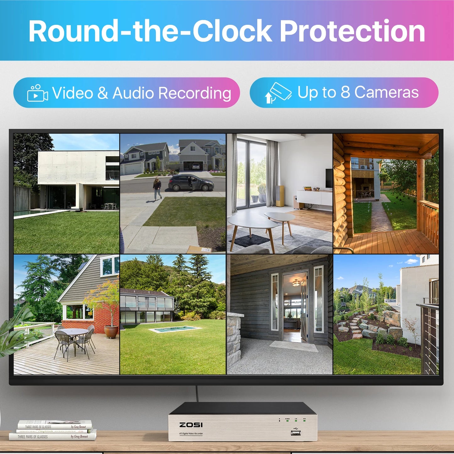 ZOSI 1080p 8CH Home CCTV Security System – H.265+ DVR with 2MP Indoor/Outdoor Dome Cameras