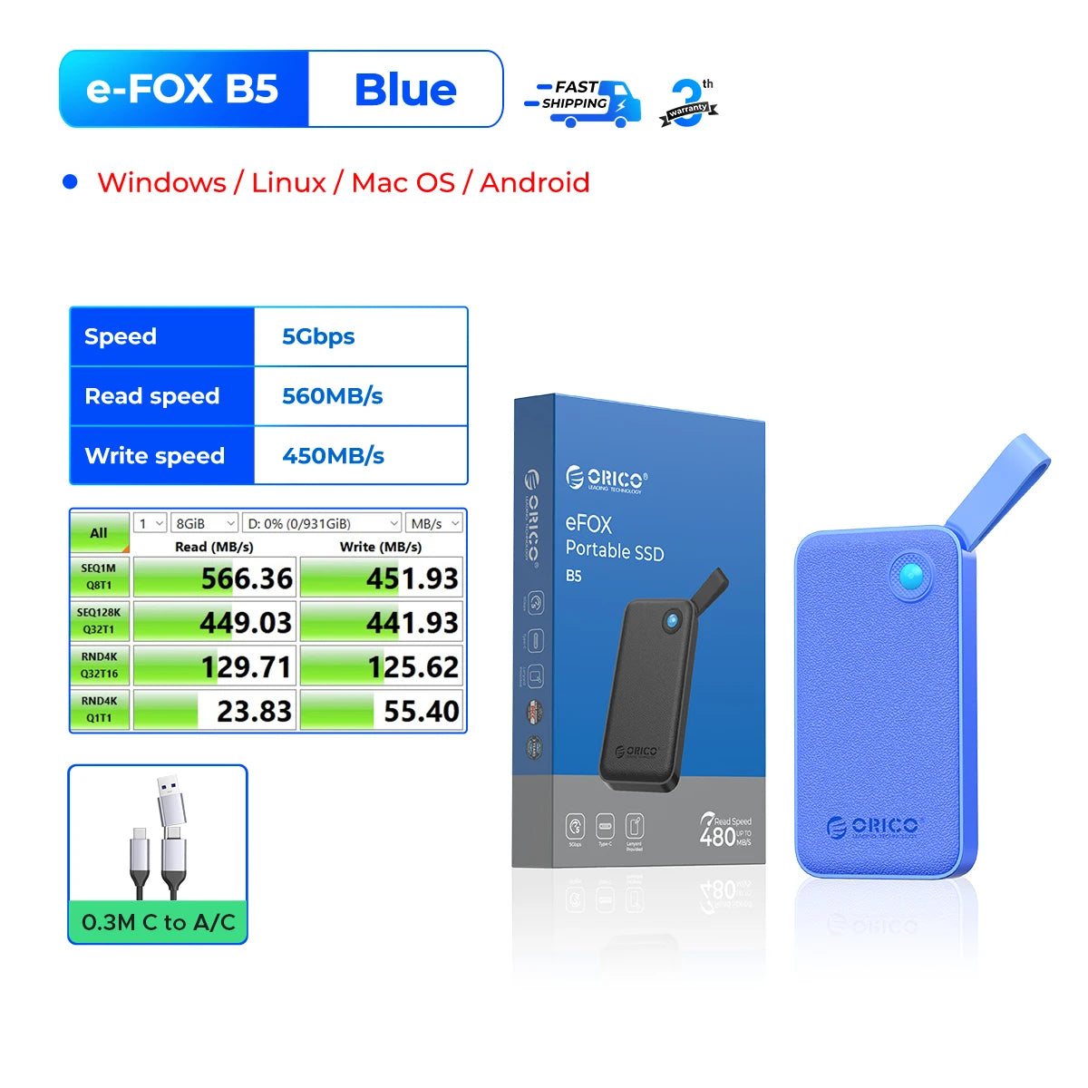ORICO Portable External SSD – USB 3.2 Gen2 High‑Speed Solid State Drive