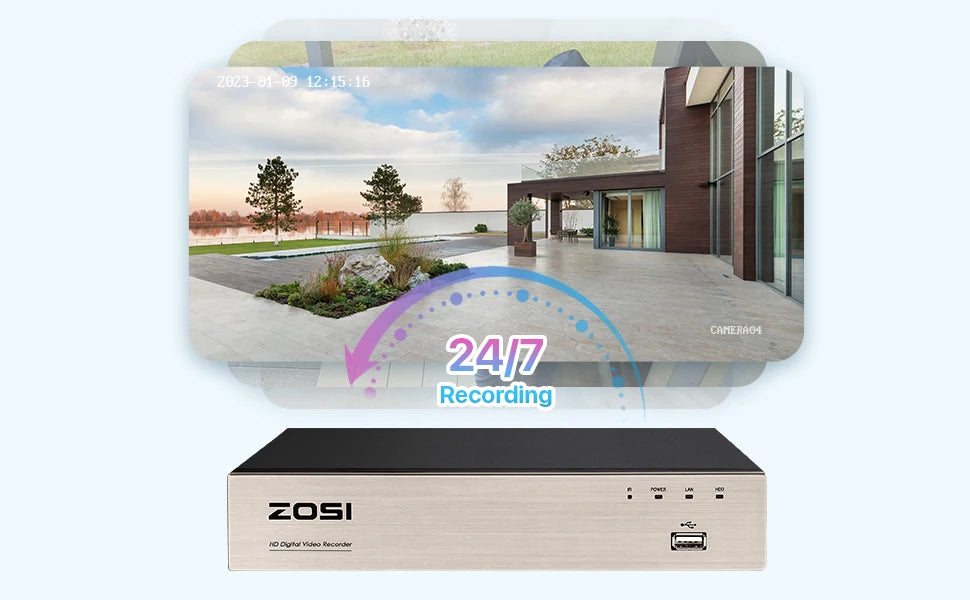 ZOSI 8CH 5MP Lite CCTV Security System – H.265+ HD‑TVI DVR Kit with 8× 1080p Outdoor Night Vision Cameras