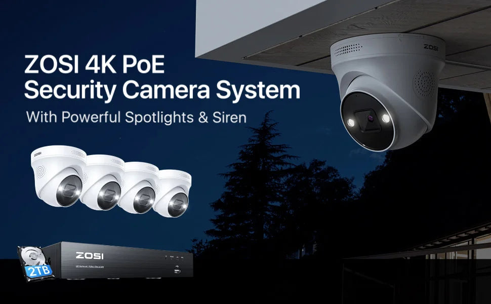 ZOSI 4K 8MP PoE Security Camera System – 8CH H.265+ NVR with 5MP/8MP Outdoor IP Cameras | AI Human/Vehicle Detection & Full‑Color Night Vision | Home & Business CCTV Kit
