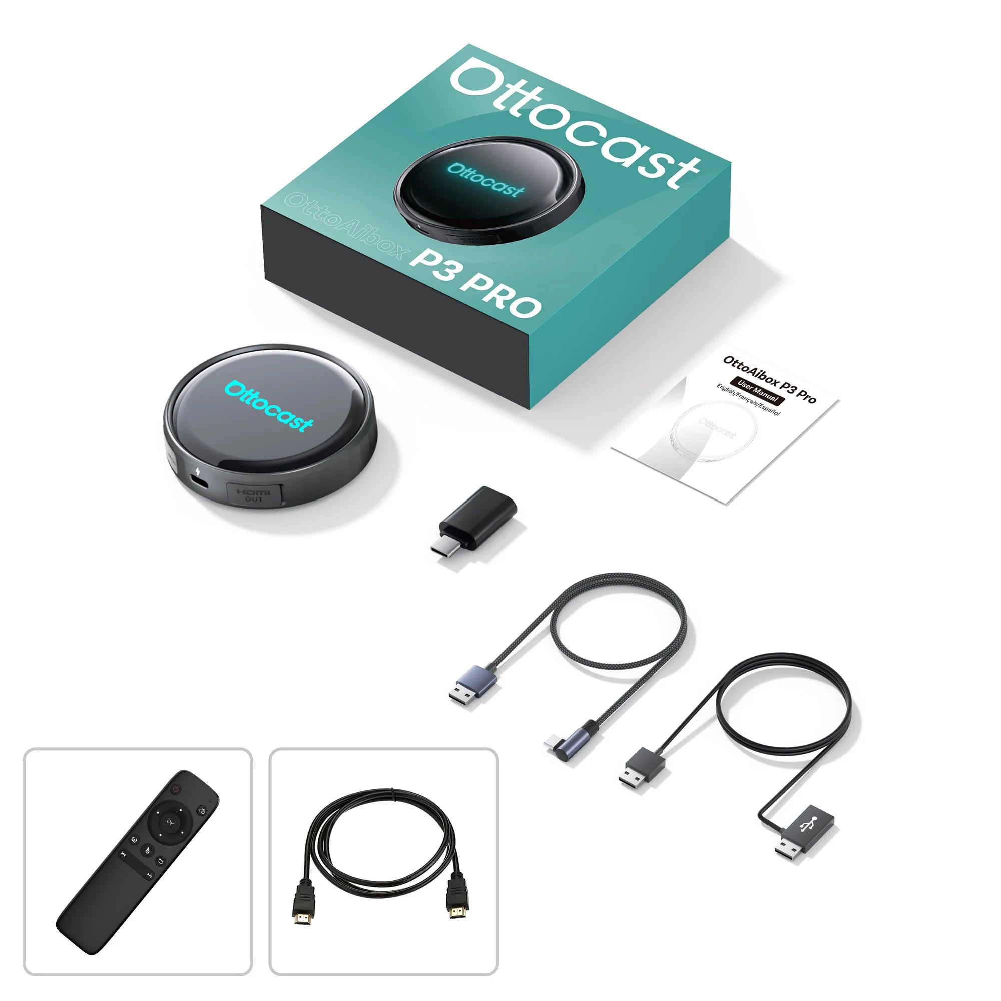 OTTOCAST P3 / P3 PRO Android TV AI Box with HDMI & Wireless CarPlay