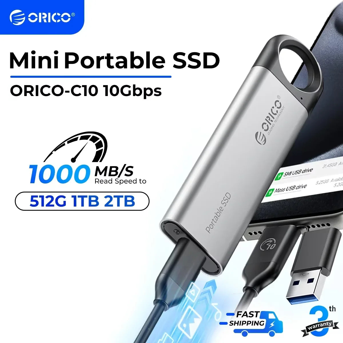 ORICO 1TB Portable External SSD – Up to 1050MB/s USB 3.2 High‑Speed Solid State Drive
