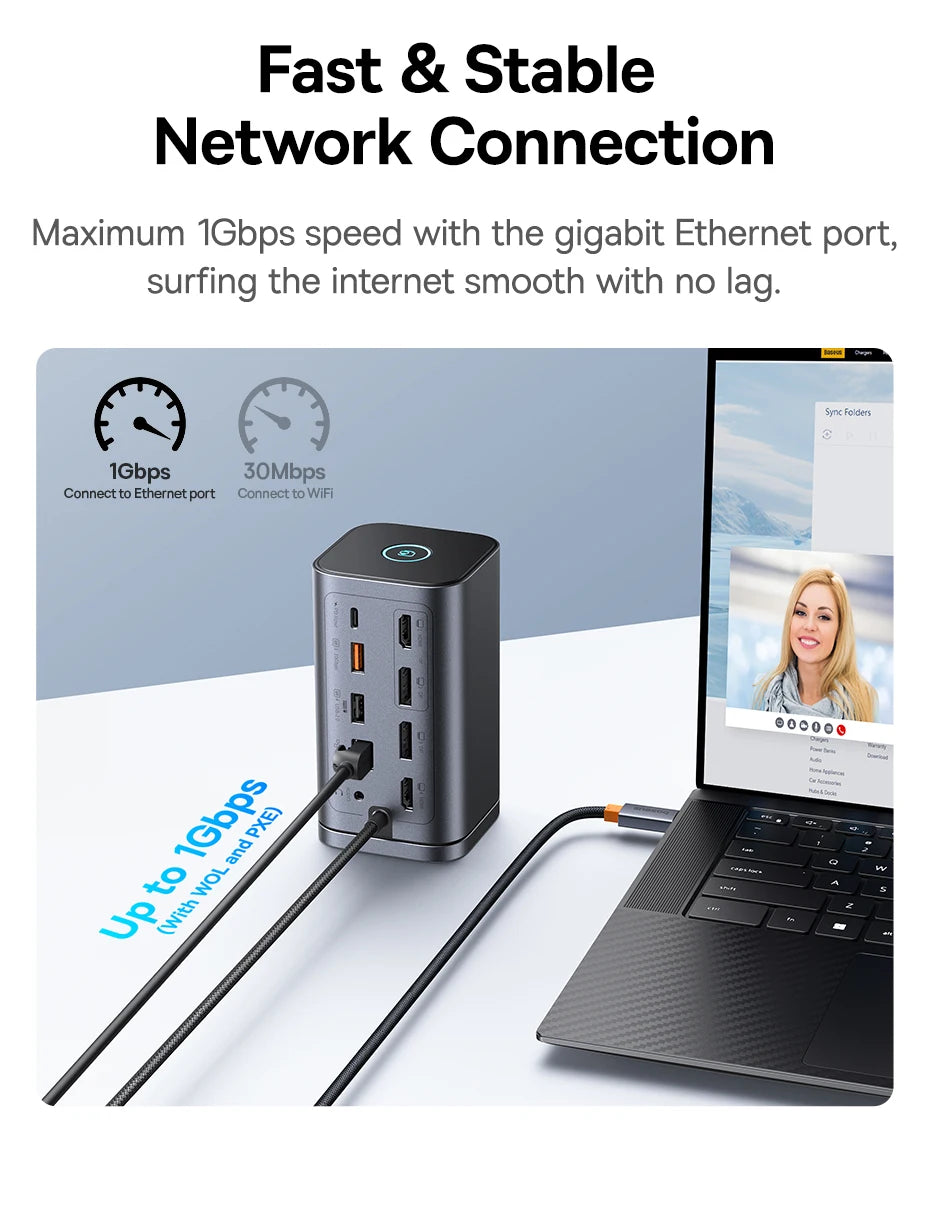 Baseus 11‑in‑1 USB‑C Hub | DP 4K@60Hz, HDMI, Triple Display, RJ45, PD 100W, USB 3.1 Docking Station