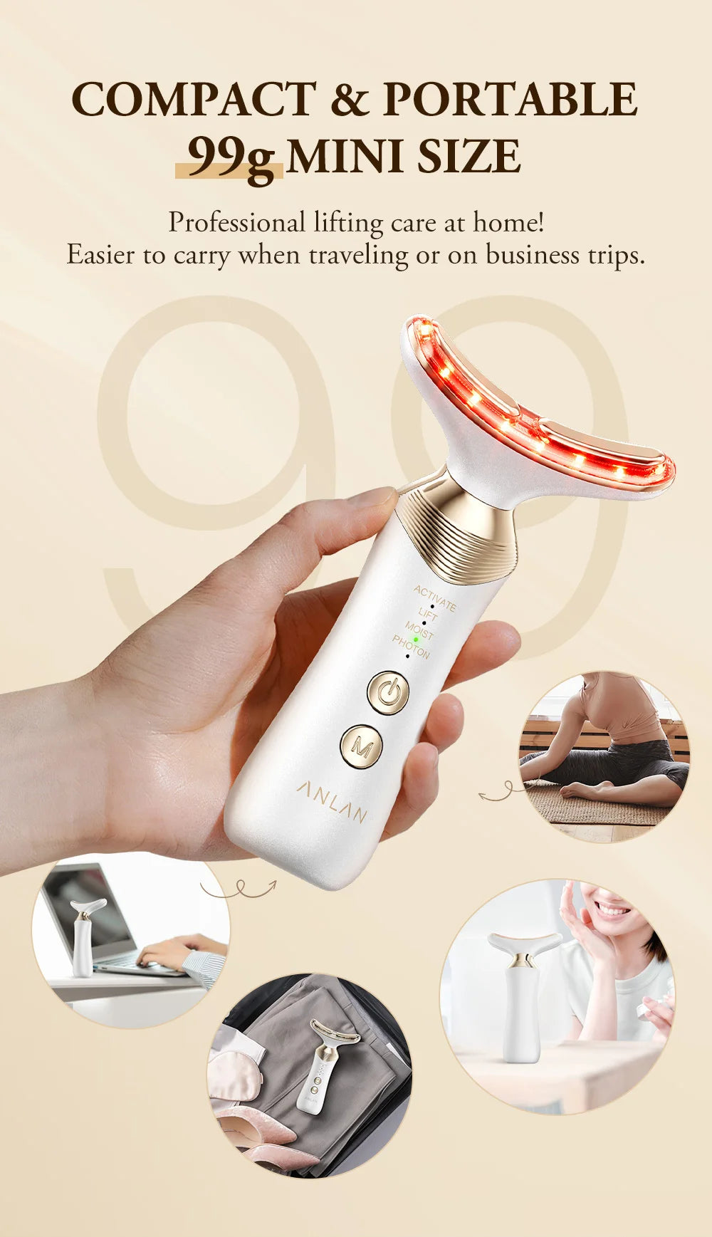 ANLAN Dual‑Polar Neck Device | EMS, 5‑Color Photon, 24K Gold, Anti‑Aging & Lifting