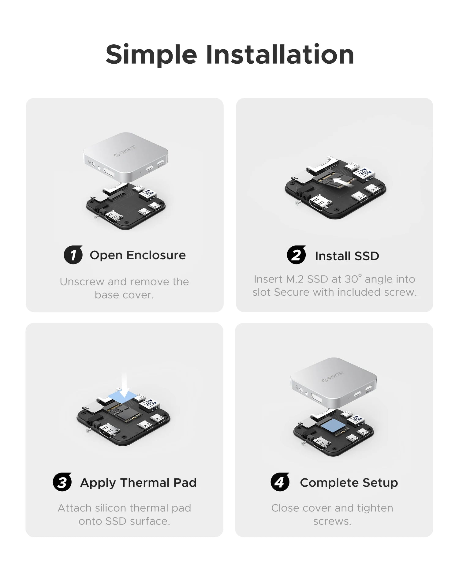 ORICO Magnetic M.2 2230 NVMe SSD Enclosure with 10Gbps USB‑C Docking Station