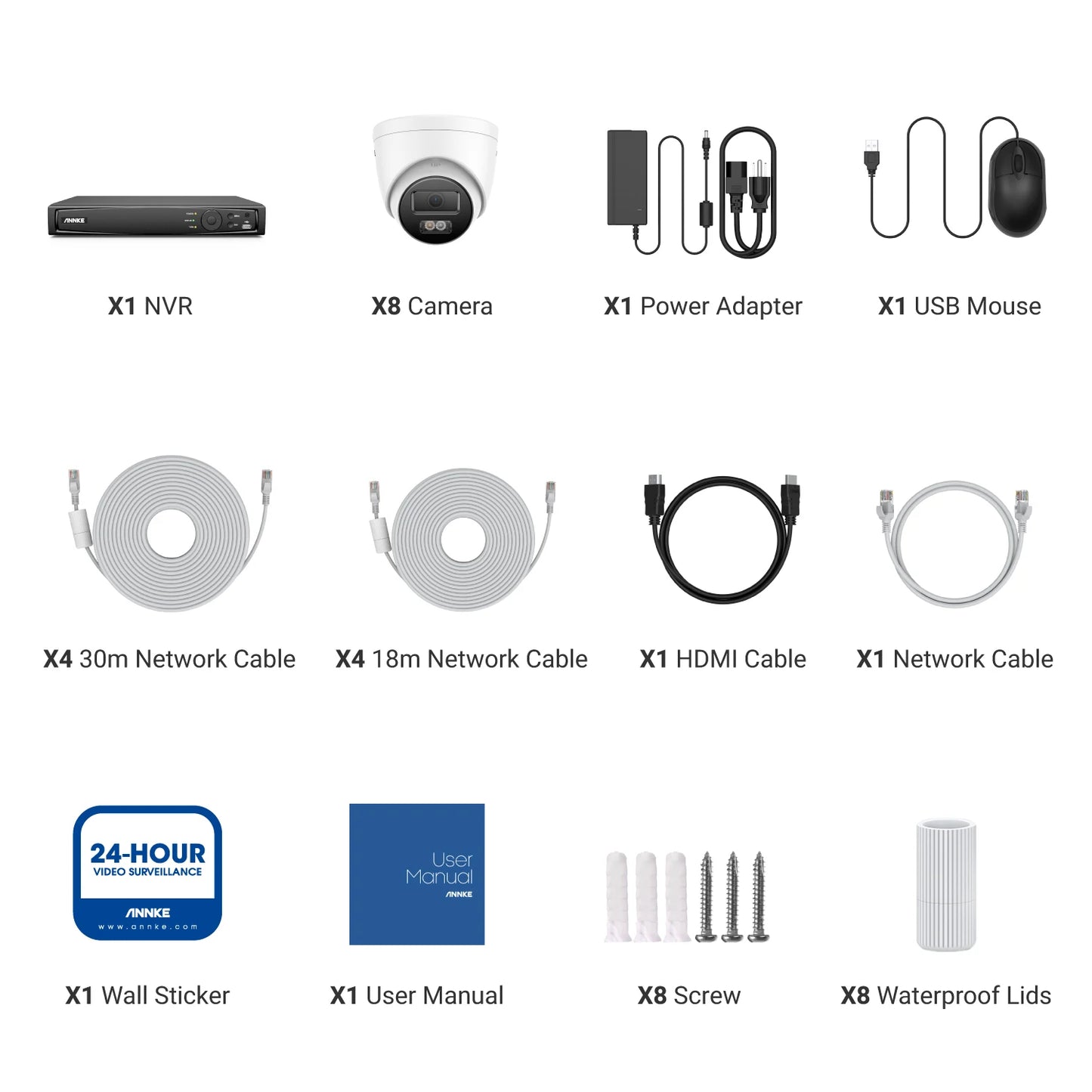 ANNKE 4K 8MP PoE CCTV System | 8CH H.265+ NVR, 4× 8MP Cameras, 128GB TF Card Support
