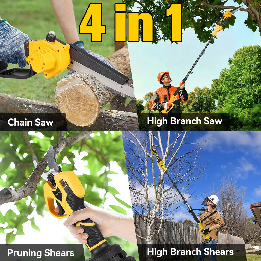 MELLWIN Brushless 4IN1 Telescoping Pole 8 Inch Chainsaw & 32MM Pruning Shears Set Garden Pruning Tool For Makita 18V Battery Pin - Limetastore