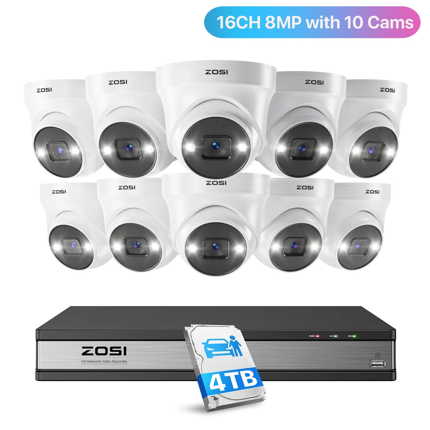 ZOSI 16CH 4K PoE Security Camera System – 8MP AI Detection IP Cameras | Waterproof 5MP/8MP