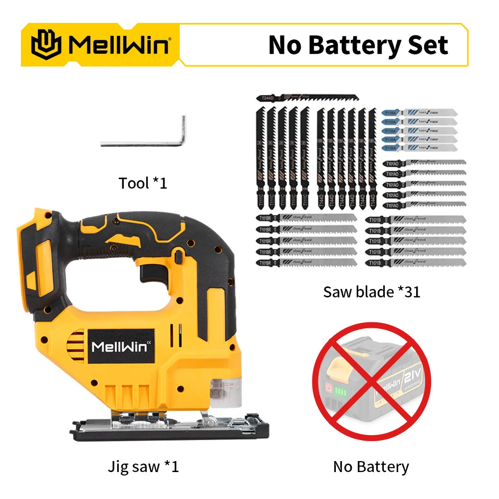 MELLWIN 3500RPM Cordless Electric JigSaw 31 Blade Wireless Curve Saw Multi-function Woodworking Tool For Makita 18V Battery Pin - Limetastore