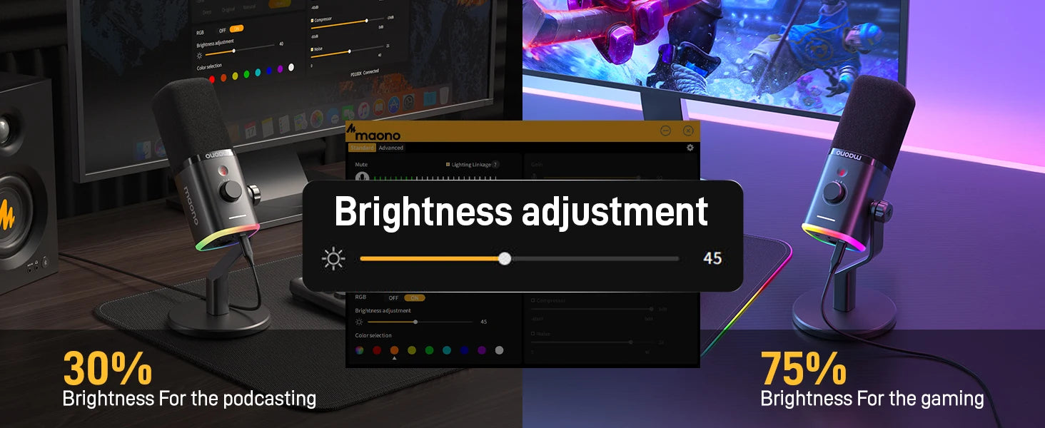 Maono PD100X – Dynamic RGB Gaming Microphone | USB Mic with Software Noise Reduction for Streaming & Recording