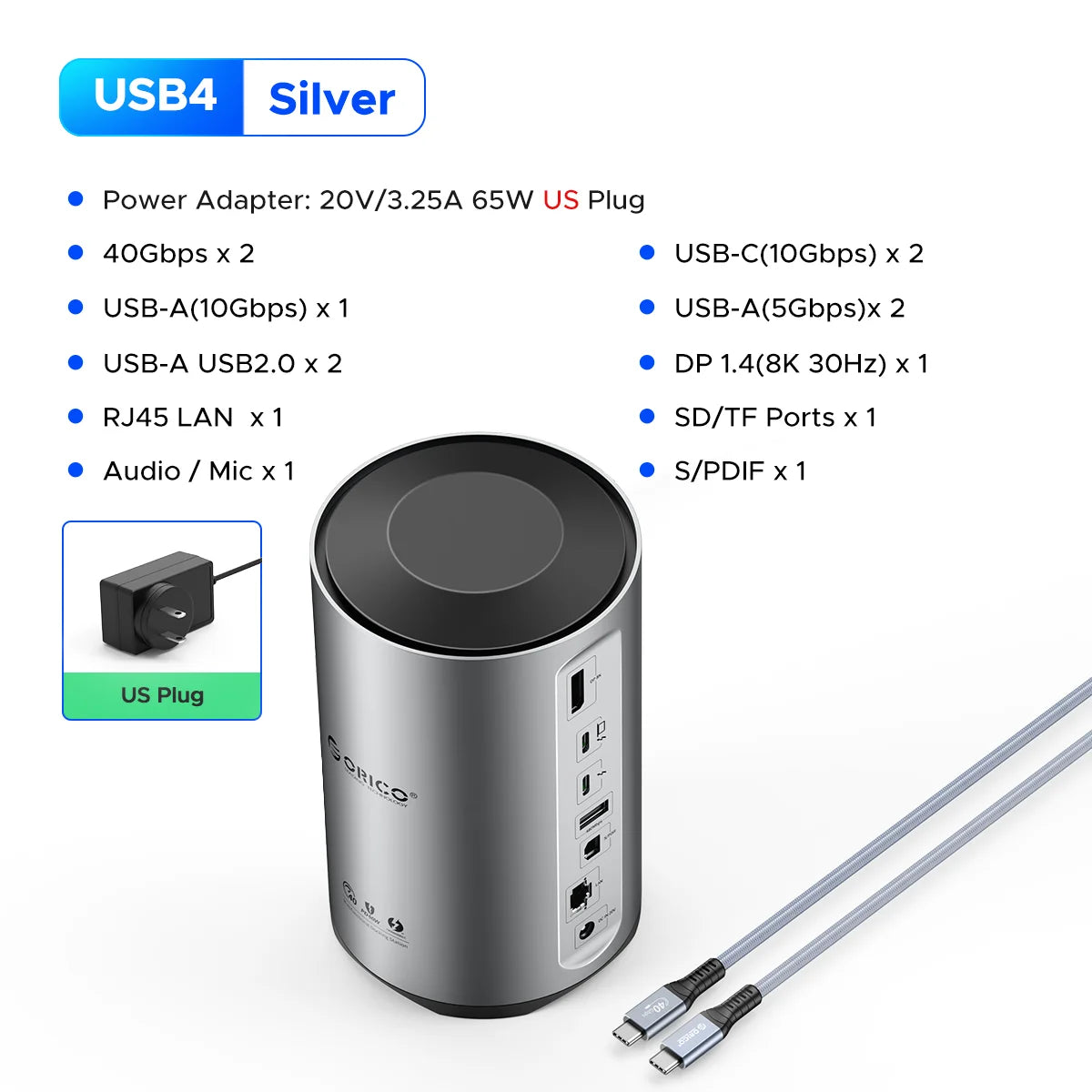 ORICO USB4 Type‑C Docking Station for MacBook Pro M1/M2 with 8K HDMI, DisplayPort