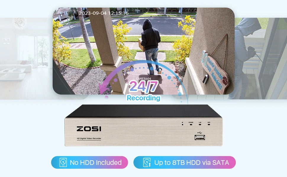 ZOSI 8CH 1080P Wired Security Camera System – H.265+ 5MP Lite DVR Recorder with 2MP Indoor/Outdoor