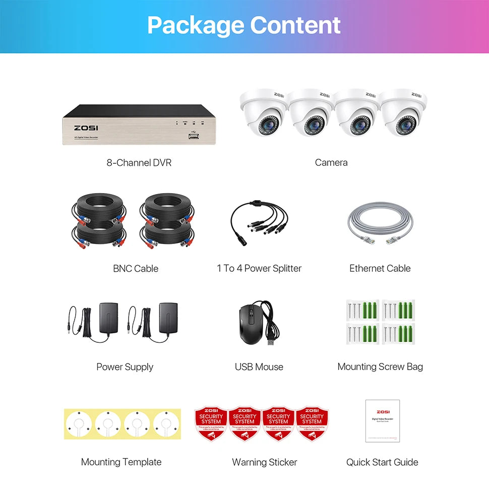 ZOSI 8CH 1080P Wired Security Camera System – H.265+ 5MP Lite DVR Recorder with 2MP Indoor/Outdoor
