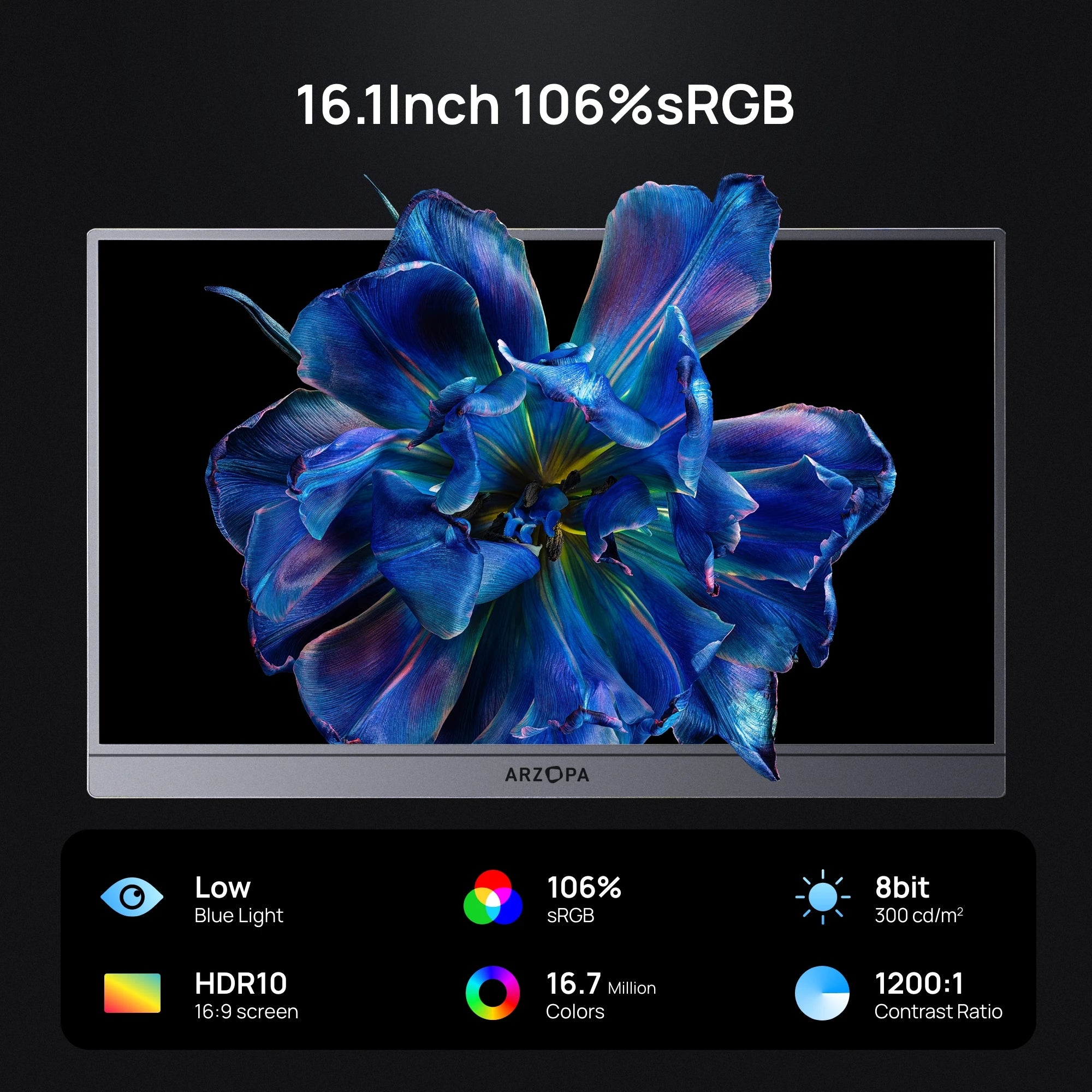 ARZOPA Z1FC 16.1" Portable Gaming Monitor | 144Hz, 1080P FHD, USB‑C & HDMI