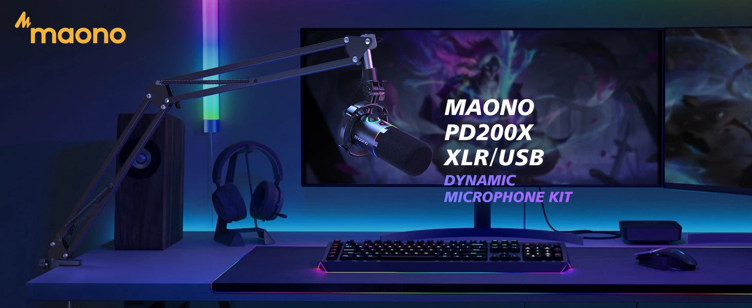 Maono PD200XS – XLR/USB Dynamic Podcast Microphone | Dual‑Mode Studio Mic with Maonolink Software, Gain Knob & Noise Control for Recording & Streaming