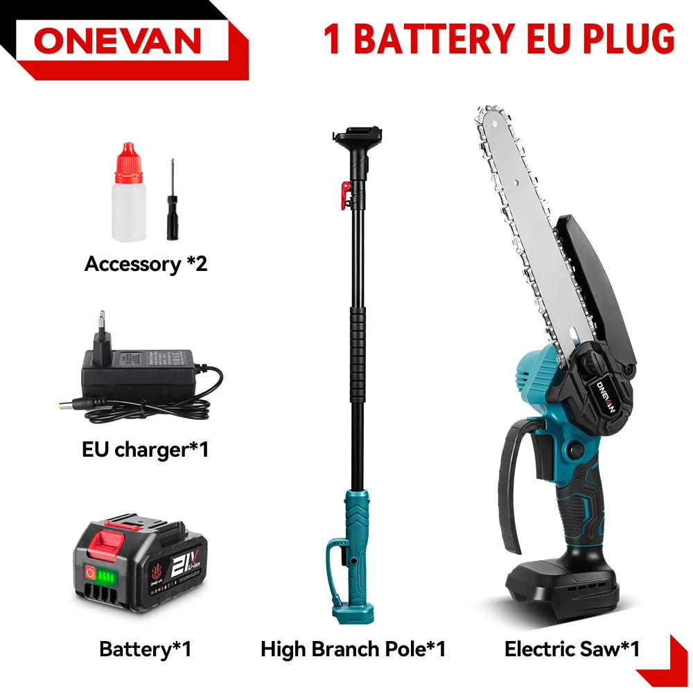 ONEVAN 5500W Brushless Telescoping Pole Saw | 8" Chain, Extendable, High‑Branch Pruning, Battery Powered