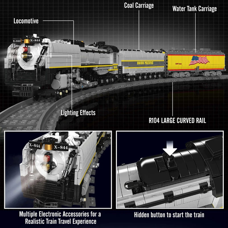 Mould King 12031 Technical Car Building Block Remote Control Union Pacific 844 Steam Locomotive Model Assembly Train Brick Toys - Limetastore