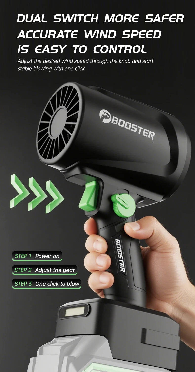 Booster 1300G Turbo Air Blower – 55m/s Brushless Jet Fan | Handheld High‑Power Leaf & Dust Blower