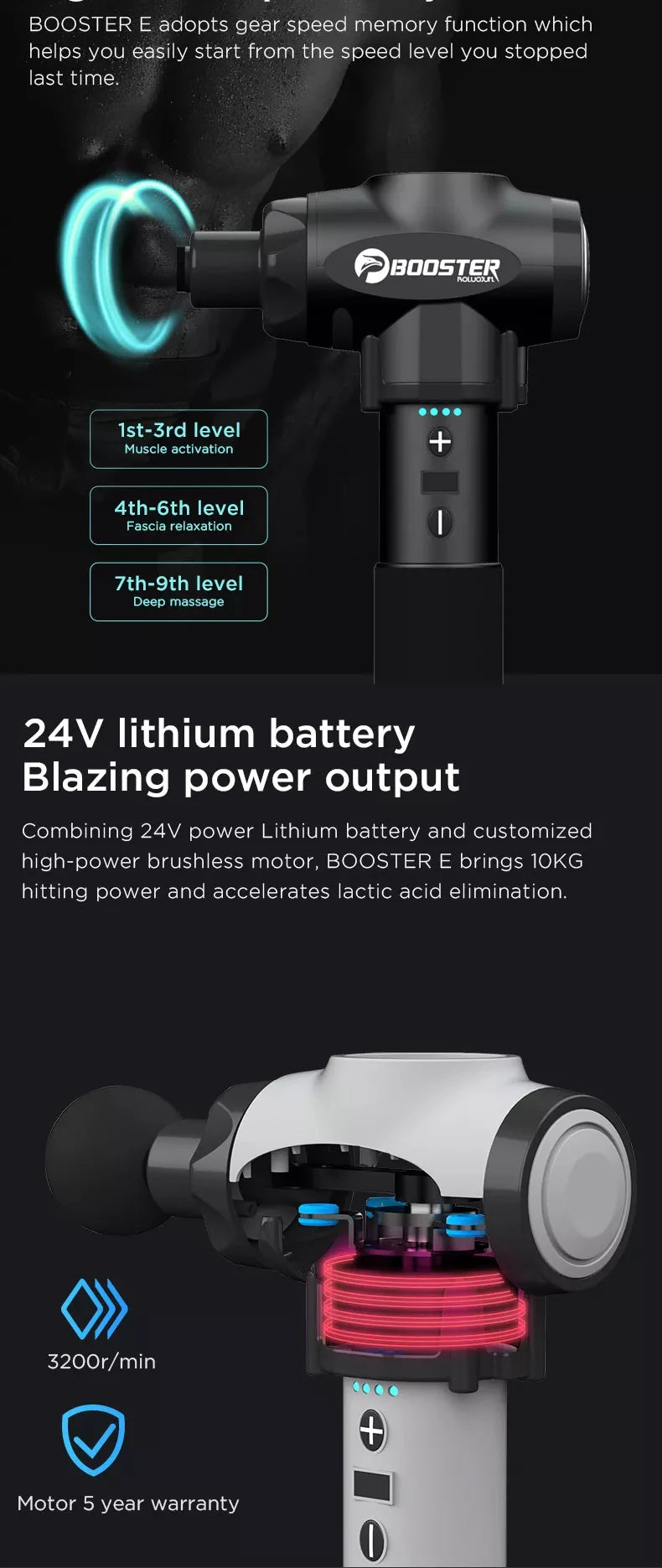 Booster E Massage Gun Deep Tissue Massager Therapy Body Muscle Stimulation Pain Relief for EMS Pain Relaxation Fitness Shaping