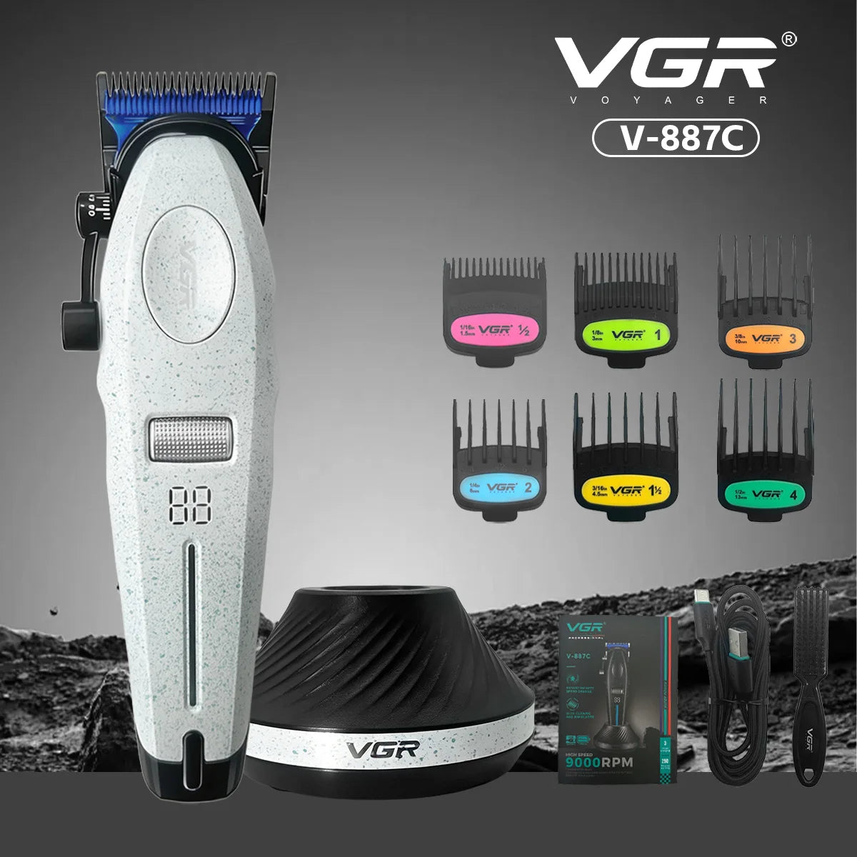 VGR Hair Trimmer Professional Hair Clipper Cordless Hair Cutting Machine Electric Barber Digital Display Trimmer for Men V-887